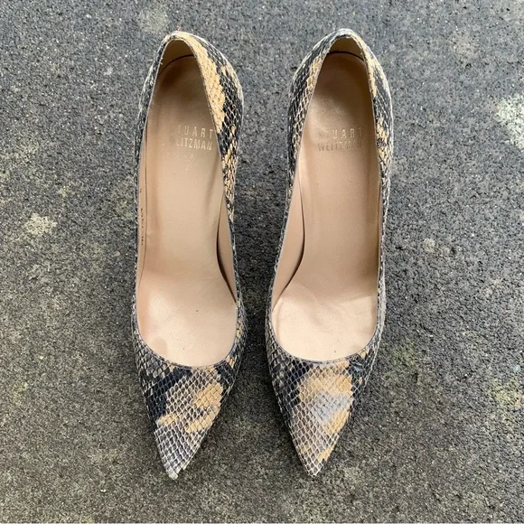 HP 🎉 Stuart Weitzman Designer Snakeskin Heels | Leather Shoes Pointed Toe Pumps - Picture 4 of 8